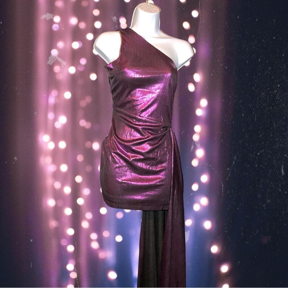 Love And Lemonade Purple One Shoulder Mini Dress W/Train NWT Medium Prom - Picture 15 of 16